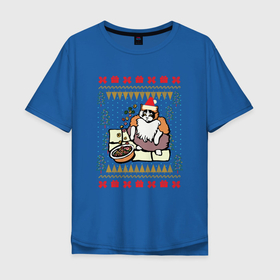 Мужская футболка хлопок Oversize с принтом Рождественский свитер Котик с колечками в Тюмени, 100% хлопок | свободный крой, круглый ворот, “спинка” длиннее передней части | christmas | fruit loops | loops | meme | ugly sweater | вечеринка | кот мем | котик | новый год | рождественский свитер | рождество | с фруктовыми колечками | уродливый свитер