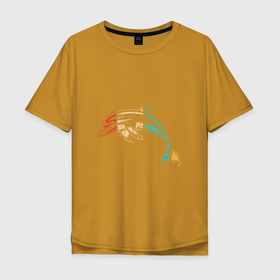 Мужская футболка хлопок Oversize с принтом Дельфин трехцветный в Санкт-Петербурге, 100% хлопок | свободный крой, круглый ворот, “спинка” длиннее передней части | dolphin | дельфин | море | океан