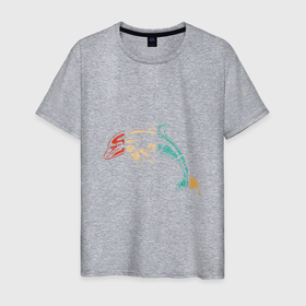 Мужская футболка хлопок с принтом Дельфин трехцветный в Тюмени, 100% хлопок | прямой крой, круглый вырез горловины, длина до линии бедер, слегка спущенное плечо. | dolphin | дельфин | море | океан