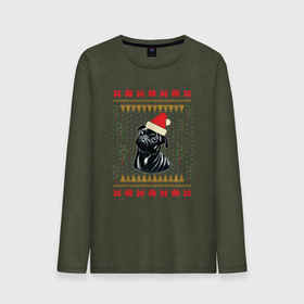 Мужской лонгслив хлопок с принтом Рождественский свитер Черный мопс в Новосибирске, 100% хлопок |  | christmas | ugly sweater | вечеринка | мопс | новогодние праздники | новый год | рождественский свитер | рождество | собака | собачка | уродливый свитер | черный мопс
