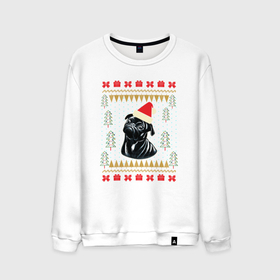 Мужской свитшот хлопок с принтом Рождественский свитер Черный мопс в Санкт-Петербурге, 100% хлопок |  | christmas | ugly sweater | вечеринка | мопс | новогодние праздники | новый год | рождественский свитер | рождество | собака | собачка | уродливый свитер | черный мопс