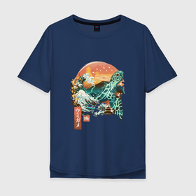 Мужская футболка хлопок Oversize с принтом Черепаха Япония в Екатеринбурге, 100% хлопок | свободный крой, круглый ворот, “спинка” длиннее передней части | иероглифы | фудзи | черепаха | япония