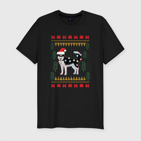 Мужская футболка хлопок Slim с принтом Рождественский свитер Хаски , 92% хлопок, 8% лайкра | приталенный силуэт, круглый вырез ворота, длина до линии бедра, короткий рукав | christmas | ugly sweater | вечеринка | новогодние праздники | новый год | рождественский свитер | рождество | сибирский хаски | собака | собачка | уродливый свитер | хаски