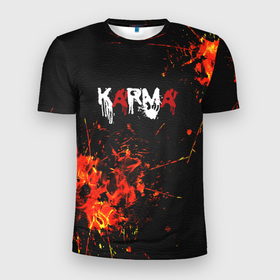 Мужская футболка 3D Slim с принтом Karma No Fun | Огонь в Санкт-Петербурге, 100% полиэстер с улучшенными характеристиками | приталенный силуэт, круглая горловина, широкие плечи, сужается к линии бедра | karma | no fun | nofun | кляксы | кожа | настроение | огонь