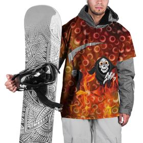Накидка на куртку 3D с принтом Смерть всё видит в Курске, 100% полиэстер |  | halloween | глаза | коса | огонь | пламя | хэллоуин