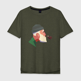 Мужская футболка хлопок Oversize с принтом Мужчина с трубкой в Екатеринбурге, 100% хлопок | свободный крой, круглый ворот, “спинка” длиннее передней части | борода | дедушка | иллюстрация | мужчина | рисунок | трубка