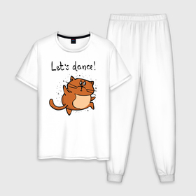 Мужская пижама хлопок с принтом Танцующий кот в Петрозаводске, 100% хлопок | брюки и футболка прямого кроя, без карманов, на брюках мягкая резинка на поясе и по низу штанин
 | Тематика изображения на принте: 