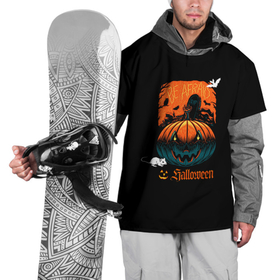 Накидка на куртку 3D с принтом Кладбище Halloween в Курске, 100% полиэстер |  | 31 октября | halloween | день всех святых | летучая мышь | праздник | тыква | хэллоуин | хэлоуин