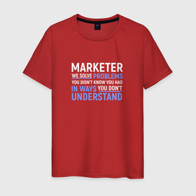 Мужская футболка хлопок с принтом Маркетолог решает проблемы в Санкт-Петербурге, 100% хлопок | прямой крой, круглый вырез горловины, длина до линии бедер, слегка спущенное плечо. | marketer | marketing | seo | маркетинг | маркетолог | реклама | сео