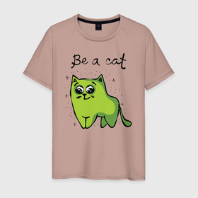 Мужская футболка хлопок с принтом Улыбающийся кот в Санкт-Петербурге, 100% хлопок | прямой крой, круглый вырез горловины, длина до линии бедер, слегка спущенное плечо. | 