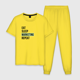 Мужская пижама хлопок с принтом Eat Sleep Marketing Repeat в Курске, 100% хлопок | брюки и футболка прямого кроя, без карманов, на брюках мягкая резинка на поясе и по низу штанин
 | marketer | marketing | seo | маркетинг | маркетолог | реклама | сео