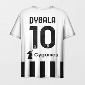 Мужская футболка 3D с принтом Дибала Ювентус форма 2021 2022 в Новосибирске, 100% полиэфир | прямой крой, круглый вырез горловины, длина до линии бедер | dybala | football | juventus | soccer | дибала | домашняя | пауло | форма | футбол | ювентус