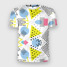 Мужская футболка 3D Slim с принтом свежее дыхание в Новосибирске, 100% полиэстер с улучшенными характеристиками | приталенный силуэт, круглая горловина, широкие плечи, сужается к линии бедра | геометрия | горошек | креатив | паттерн | разукрашка | свежее | треугольник | узор