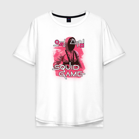 Мужская футболка хлопок Oversize с принтом SQUID GAME (ПЕРСОНАЖ + ЛОГО) , 100% хлопок | свободный крой, круглый ворот, “спинка” длиннее передней части | squid game | игра | игра в кальмара | кальмар | сериал