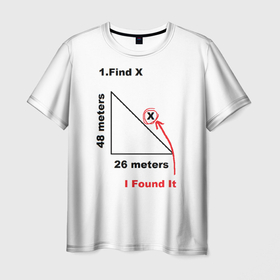 Мужская футболка 3D с принтом Как у Тома Холланда) в Санкт-Петербурге, 100% полиэфир | прямой крой, круглый вырез горловины, длина до линии бедер | find x | i found x | мем | найти x | прикол | теорема пифагора | том холланд