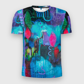 Мужская футболка 3D Slim с принтом Морская глубина в Петрозаводске, 100% полиэстер с улучшенными характеристиками | приталенный силуэт, круглая горловина, широкие плечи, сужается к линии бедра | абстракция | глубины | дно океана | коралллы | море