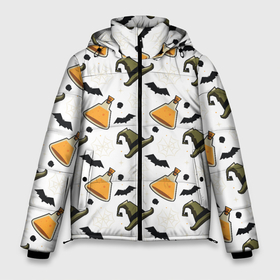 Мужская зимняя куртка 3D с принтом Patern Halloween 11 в Петрозаводске, верх — 100% полиэстер; подкладка — 100% полиэстер; утеплитель — 100% полиэстер | длина ниже бедра, свободный силуэт Оверсайз. Есть воротник-стойка, отстегивающийся капюшон и ветрозащитная планка. 

Боковые карманы с листочкой на кнопках и внутренний карман на молнии. | Тематика изображения на принте: 31 | bones | holiday | skull | spider | witches