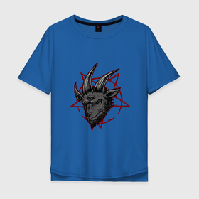 Мужская футболка хлопок Oversize с принтом Злобный козёл в Санкт-Петербурге, 100% хлопок | свободный крой, круглый ворот, “спинка” длиннее передней части | дьявол | иллюстрация | козел | сатана | сатанизм
