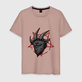 Мужская футболка хлопок с принтом Злобный козёл , 100% хлопок | прямой крой, круглый вырез горловины, длина до линии бедер, слегка спущенное плечо. | дьявол | иллюстрация | козел | сатана | сатанизм