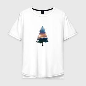 Мужская футболка хлопок Oversize с принтом лес минимализм в Кировске, 100% хлопок | свободный крой, круглый ворот, “спинка” длиннее передней части | blue | forest | green | horizon | minimalizm | sky | trees | горизонт | дерево | деревья | елка | ель | зеленый | лес | минимализм | небо