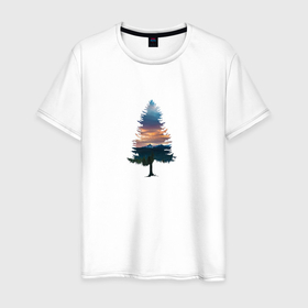 Мужская футболка хлопок с принтом лес минимализм в Екатеринбурге, 100% хлопок | прямой крой, круглый вырез горловины, длина до линии бедер, слегка спущенное плечо. | blue | forest | green | horizon | minimalizm | sky | trees | горизонт | дерево | деревья | елка | ель | зеленый | лес | минимализм | небо