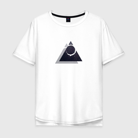 Мужская футболка хлопок Oversize с принтом космос в треугольнике в Петрозаводске, 100% хлопок | свободный крой, круглый ворот, “спинка” длиннее передней части | minimalizm | space | stars | triangle | вселенная | галактика | звезды | космос | тень | треугольник