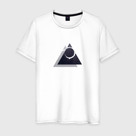 Мужская футболка хлопок с принтом космос в треугольнике в Петрозаводске, 100% хлопок | прямой крой, круглый вырез горловины, длина до линии бедер, слегка спущенное плечо. | minimalizm | space | stars | triangle | вселенная | галактика | звезды | космос | тень | треугольник