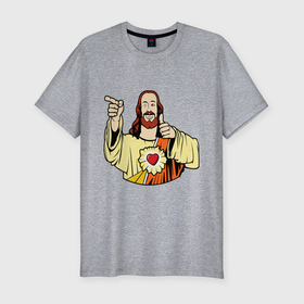 Мужская футболка хлопок Slim с принтом Smile Jesus в Новосибирске, 92% хлопок, 8% лайкра | приталенный силуэт, круглый вырез ворота, длина до линии бедра, короткий рукав | good | heart | jesus | smile | исус | сердце | смаил | смайл | улыбка