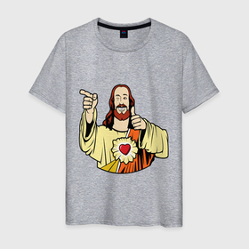 Мужская футболка хлопок с принтом Smile Jesus , 100% хлопок | прямой крой, круглый вырез горловины, длина до линии бедер, слегка спущенное плечо. | good | heart | jesus | smile | исус | сердце | смаил | смайл | улыбка