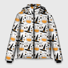 Мужская зимняя куртка 3D с принтом Patern Halloween 15 в Петрозаводске, верх — 100% полиэстер; подкладка — 100% полиэстер; утеплитель — 100% полиэстер | длина ниже бедра, свободный силуэт Оверсайз. Есть воротник-стойка, отстегивающийся капюшон и ветрозащитная планка. 

Боковые карманы с листочкой на кнопках и внутренний карман на молнии. | Тематика изображения на принте: 31 | bones | holiday | skull | spider | witches