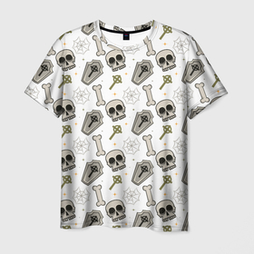 Мужская футболка 3D с принтом Patern Halloween 18 в Кировске, 100% полиэфир | прямой крой, круглый вырез горловины, длина до линии бедер | 31 | bones | holiday | skull | spider | witches
