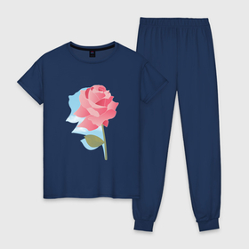 Женская пижама хлопок с принтом Роза на фоне неба в Белгороде, 100% хлопок | брюки и футболка прямого кроя, без карманов, на брюках мягкая резинка на поясе и по низу штанин | авторский рисунок | арт | небо | роза | розовая