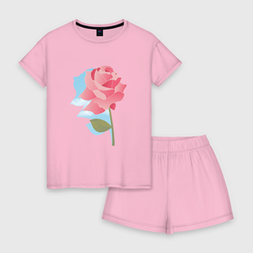 Женская пижама с шортиками хлопок с принтом Роза на фоне неба , 100% хлопок | футболка прямого кроя, шорты свободные с широкой мягкой резинкой | авторский рисунок | арт | небо | роза | розовая