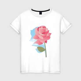 Женская футболка хлопок с принтом Роза на фоне неба в Екатеринбурге, 100% хлопок | прямой крой, круглый вырез горловины, длина до линии бедер, слегка спущенное плечо | авторский рисунок | арт | небо | роза | розовая