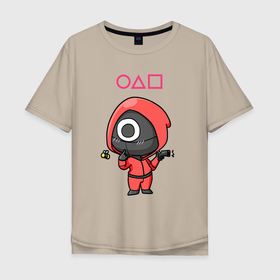 Мужская футболка хлопок Oversize с принтом Squid game funny в Курске, 100% хлопок | свободный крой, круглый ворот, “спинка” длиннее передней части | among us | squid game | выживание | игра в кальмара | кальмар | корейский | корея | хван чжун хо | чо сан