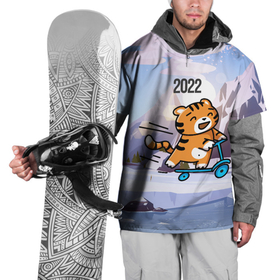Накидка на куртку 3D с принтом Тигренок  на  самокате , 100% полиэстер |  | 2022 | год тигра | новый год | новый год 2022 | символ года | тигр | тигренок | тигрица | тигры