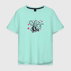 Мужская футболка хлопок Oversize с принтом Влюблённая пчелка в Петрозаводске, 100% хлопок | свободный крой, круглый ворот, “спинка” длиннее передней части | душевно | любовь | настроение | пчела | пчелка | сердечки