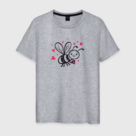 Мужская футболка хлопок с принтом Влюблённая пчелка в Кировске, 100% хлопок | прямой крой, круглый вырез горловины, длина до линии бедер, слегка спущенное плечо. | душевно | любовь | настроение | пчела | пчелка | сердечки