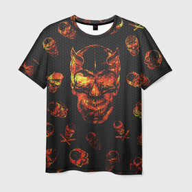 Мужская футболка 3D с принтом Огненные черепа | Carbon в Санкт-Петербурге, 100% полиэфир | прямой крой, круглый вырез горловины, длина до линии бедер | carbon | fire | halloween | nofun | skull | огненные черепа | хелоуин | череп в огне