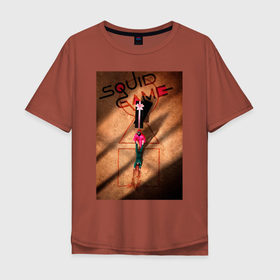 Мужская футболка хлопок Oversize с принтом Игра в кальмара Squid Game постер , 100% хлопок | свободный крой, круглый ворот, “спинка” длиннее передней части | netflix | squid game | игра в кальмара | корейский сериал | нетфликс | постер
