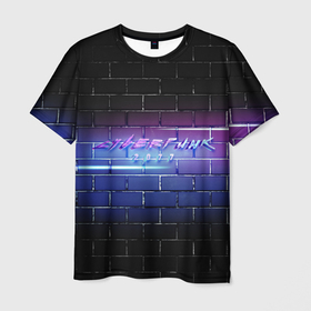 Мужская футболка 3D с принтом Cyberpunk 2077 | Neon в Курске, 100% полиэфир | прямой крой, круглый вырез горловины, длина до линии бедер | 2077 | cyberpunk | cyberpunk 2077 | neon | nofun | кирпич | надпись | надпись на стене