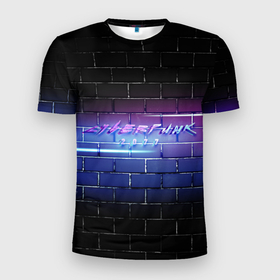 Мужская футболка 3D Slim с принтом Cyberpunk 2077 | Neon , 100% полиэстер с улучшенными характеристиками | приталенный силуэт, круглая горловина, широкие плечи, сужается к линии бедра | 2077 | cyberpunk | cyberpunk 2077 | neon | nofun | кирпич | надпись | надпись на стене