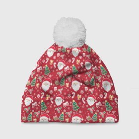 Шапка 3D c помпоном с принтом Дед Мороз (новый год) в Петрозаводске, 100% полиэстер | универсальный размер, печать по всей поверхности изделия | christmas | merry christmas | santa claus | дед мороз | ёлка | зима | мороз | новый год | подарок | праздник | рождество | с новым годом | санта клаус | снегурочка | снежинки