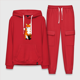 Мужской костюм хлопок с толстовкой с принтом Хитрая лиса с довольной мордой в Екатеринбурге,  |  | animals | fox | red fox | животные | зверюшки | лесные животные | лиса | лисенок | лисица | лисичка | милые создания | мультяшные | няшные | рыжая лиса