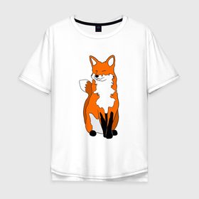 Мужская футболка хлопок Oversize с принтом Хитрая лиса с довольной мордой в Санкт-Петербурге, 100% хлопок | свободный крой, круглый ворот, “спинка” длиннее передней части | animals | fox | red fox | животные | зверюшки | лесные животные | лиса | лисенок | лисица | лисичка | милые создания | мультяшные | няшные | рыжая лиса