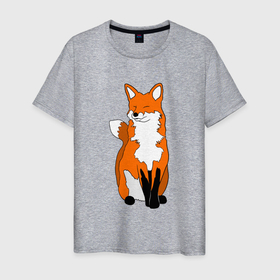 Мужская футболка хлопок с принтом Хитрая лиса с довольной мордой в Екатеринбурге, 100% хлопок | прямой крой, круглый вырез горловины, длина до линии бедер, слегка спущенное плечо. | animals | fox | red fox | животные | зверюшки | лесные животные | лиса | лисенок | лисица | лисичка | милые создания | мультяшные | няшные | рыжая лиса