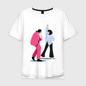 Мужская футболка хлопок Oversize с принтом Бульварный танец в Тюмени, 100% хлопок | свободный крой, круглый ворот, “спинка” длиннее передней части | stylized character | белая рубашка | криминальное чтиво | стилизованный арт | танец | тарантино | ума турман