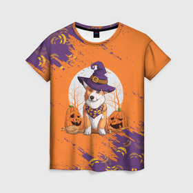 Женская футболка 3D с принтом Корги на хэллоуине в Санкт-Петербурге, 100% полиэфир ( синтетическое хлопкоподобное полотно) | прямой крой, круглый вырез горловины, длина до линии бедер | corgi | halloween | haloween | корги | пёс | рыжая | рыжая собака | собака | собакен | собачка | собачуха | хеллоин | хеллоуин | хелоин | хелоуин | хэллоин | хэллоуин | хэлоин | хэлоуин