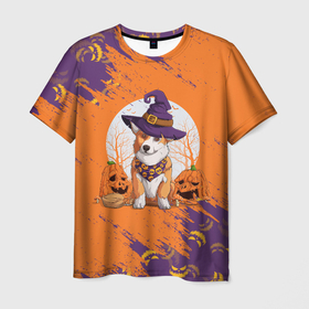 Мужская футболка 3D с принтом КОРГИ НА ХЭЛЛОУИНЕ в Кировске, 100% полиэфир | прямой крой, круглый вырез горловины, длина до линии бедер | corgi | halloween | haloween | корги | пёс | рыжая | рыжая собака | собака | собакен | собачка | собачуха | хеллоин | хеллоуин | хелоин | хелоуин | хэллоин | хэллоуин | хэлоин | хэлоуин
