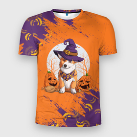 Мужская футболка 3D Slim с принтом КОРГИ НА ХЭЛЛОУИНЕ в Екатеринбурге, 100% полиэстер с улучшенными характеристиками | приталенный силуэт, круглая горловина, широкие плечи, сужается к линии бедра | corgi | halloween | haloween | корги | пёс | рыжая | рыжая собака | собака | собакен | собачка | собачуха | хеллоин | хеллоуин | хелоин | хелоуин | хэллоин | хэллоуин | хэлоин | хэлоуин